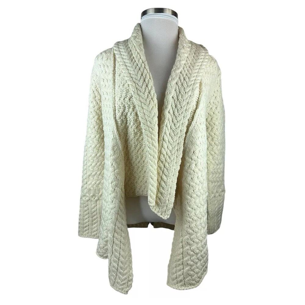 IrelandsEye Glenross Waterfall Cardigan Sweater Wool Natural Chunky Knit Medium - Picture 4 of 16